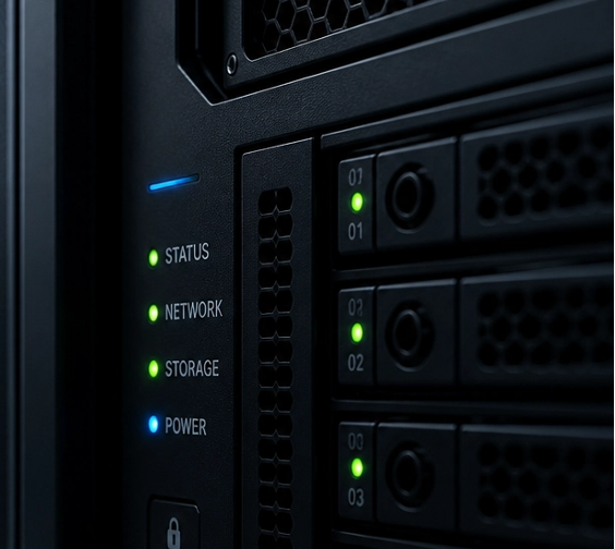 external hardware with indicator lights show various statuses